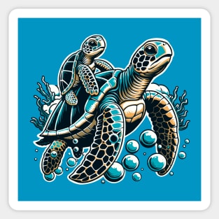 Baby Sea Turtle Riding Mama Sea Turtle Sticker